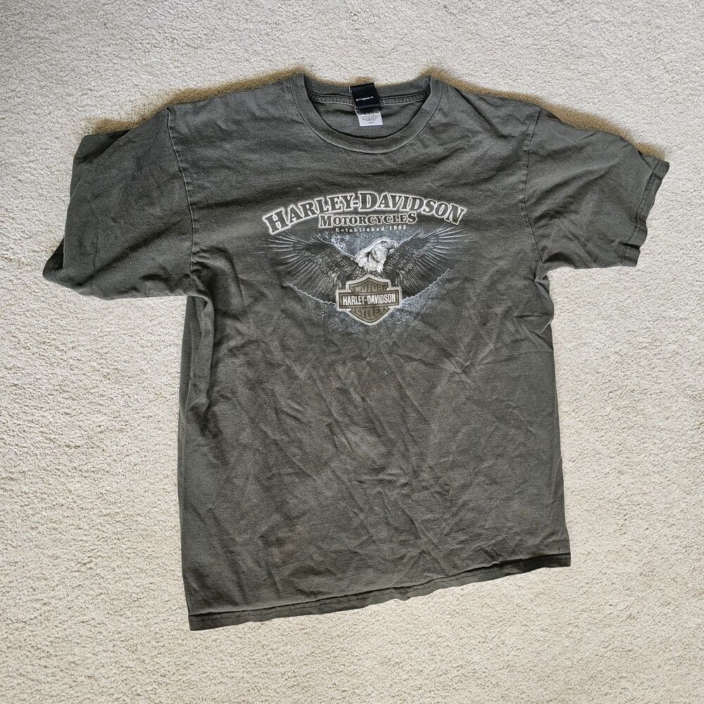 Harley Davidson Eagle Front Davenport IA Men's XL Gray T-Shirt
